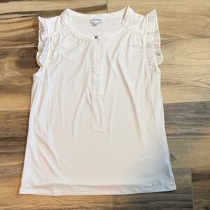 Calvin Klein Women’s Sleeveless Ruffle Blouse – Size Large – White